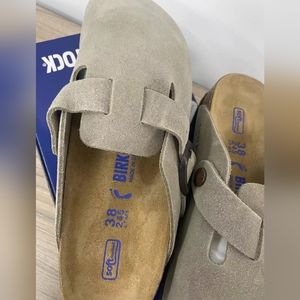 Birkenstock Boston soft insole suede taupe shoes Narrow Fit